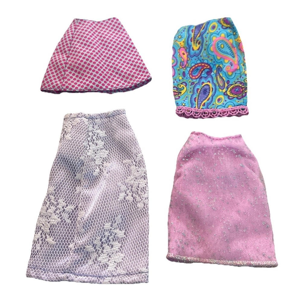 Vintage Barbie Doll Clothes Skirts Paisley Dots Lace Pink Purple Lot‎ of 4